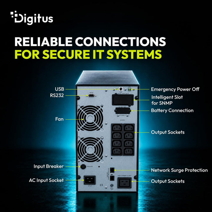 DIGITUS OnLine USV-System – 3 kVA 3 kW – 8X IEC C13 Steckdosen – Tower 3000 VA / 3000 W, 3000 VA / 3