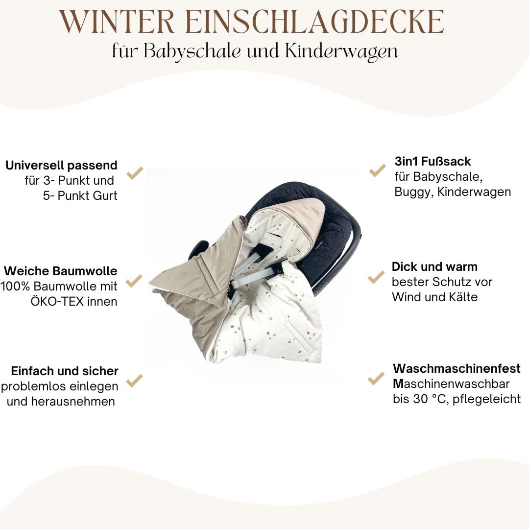 BABEES© Wattierte Velvet Winter Einschlagdecke mit Füllung für Babyschale Autositz, Universal,Baby D