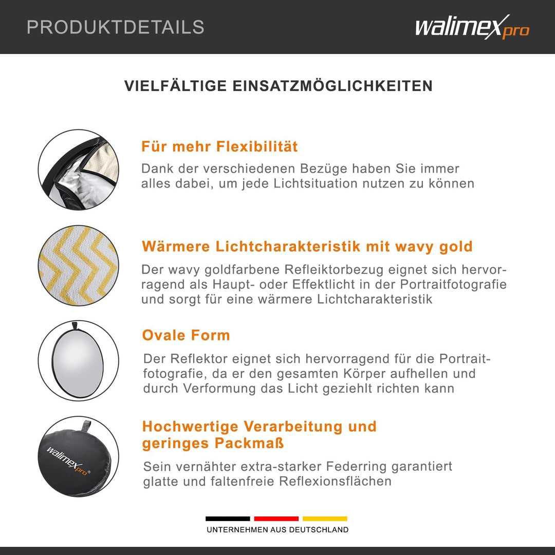 Walimex 5-in-1 Faltreflektor Set (56 cm) wavy gold/silber/weiss/schwarz/transparent, 56 cm