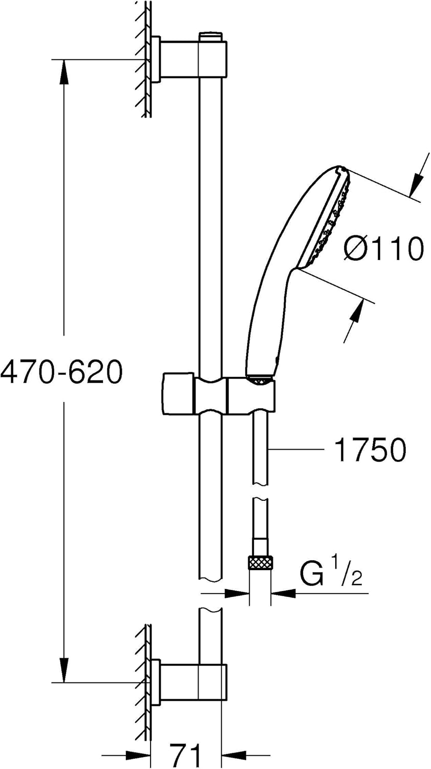 GROHE Vitalio 110, Duschset wassersparend, 8l pro Min (Brausestangenset mit: Duschkopf 1 Strahlart,