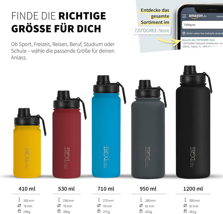 720°DGREE Edelstahl Trinkflasche “noLimit” – 950ml - Auslaufsicher, Kohlensäure geeignet, BPA-Frei -
