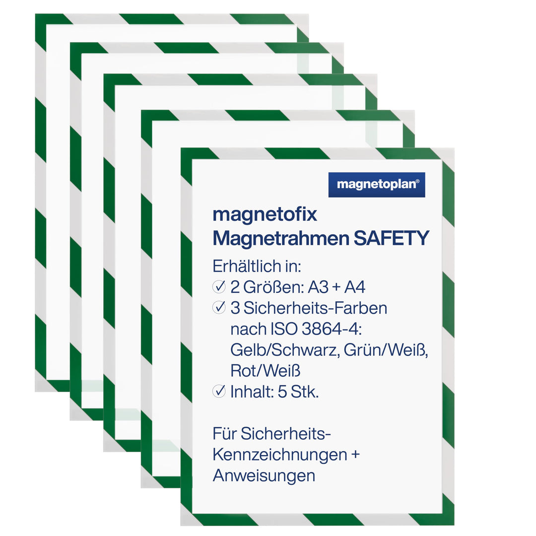 magnetoplan 1131445 Magnetofix Safety Magnetrahmen 5 Stk. A4 grün-weiss