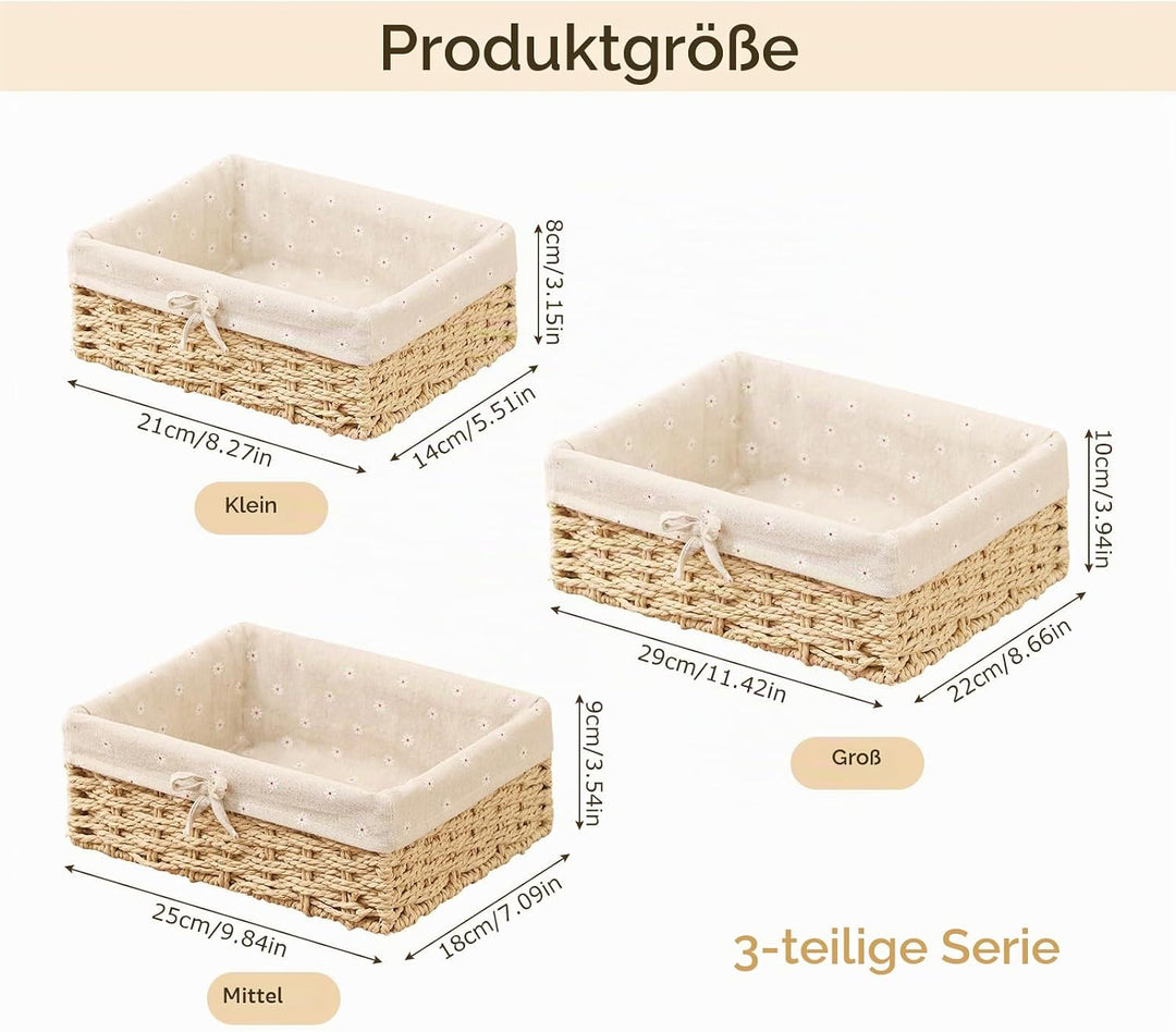 3er Set Brötchenkorb, Scandi Style Aufbewahrungskorb Geflochten Brotkörbchen Körbchen Rattan Korb Br