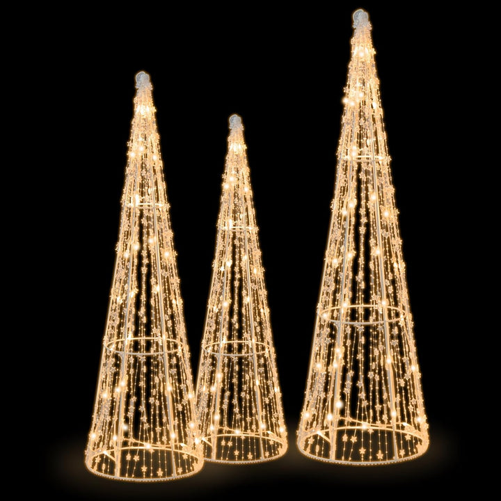 COSTWAY 3er Set LED Weihnachtsbaum in Kegelform, beleuchtete Weihnachtsdeko mit 90 warmweissen LED-L