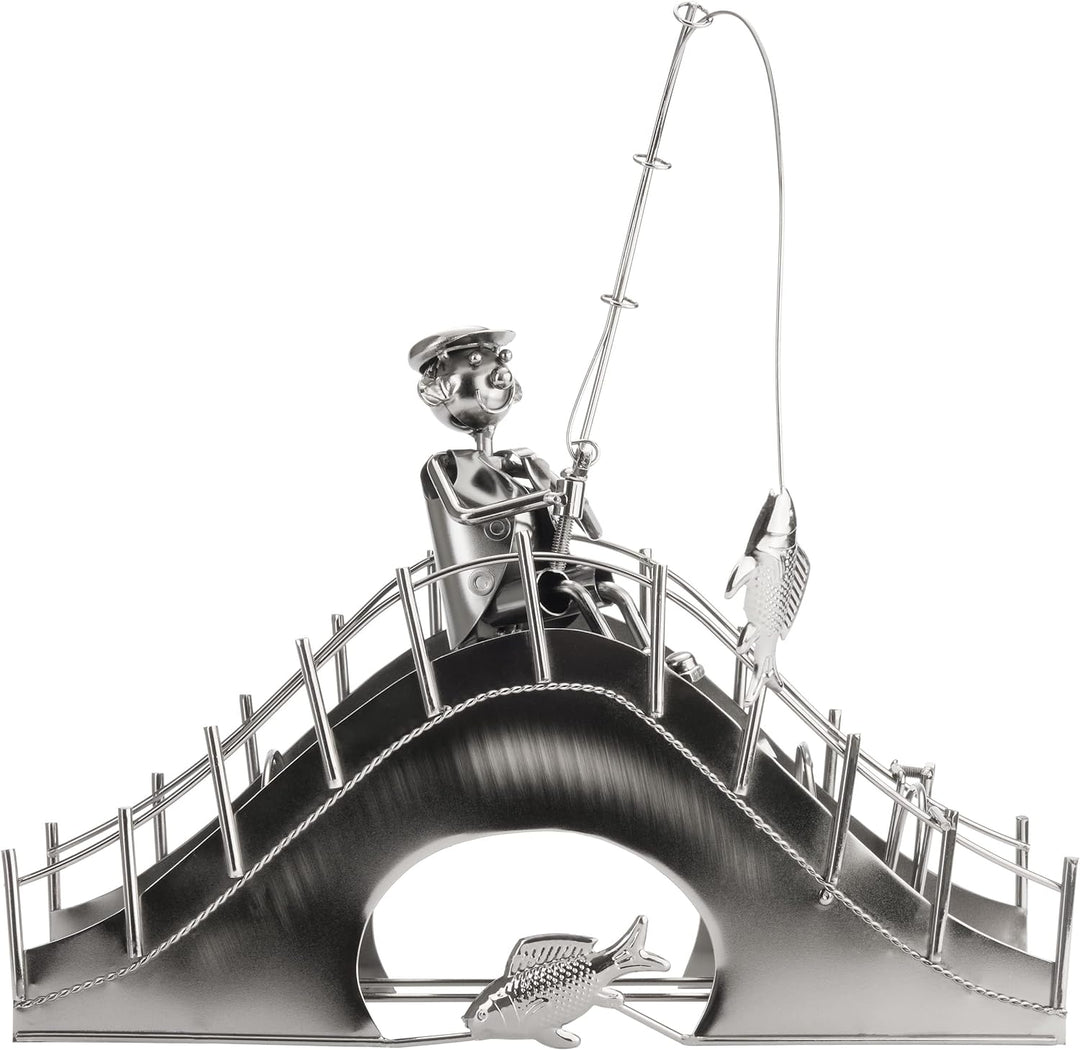BRUBAKER Flaschenhalter Angler auf Einer Brücke Metall Skulptur Geschenk mit