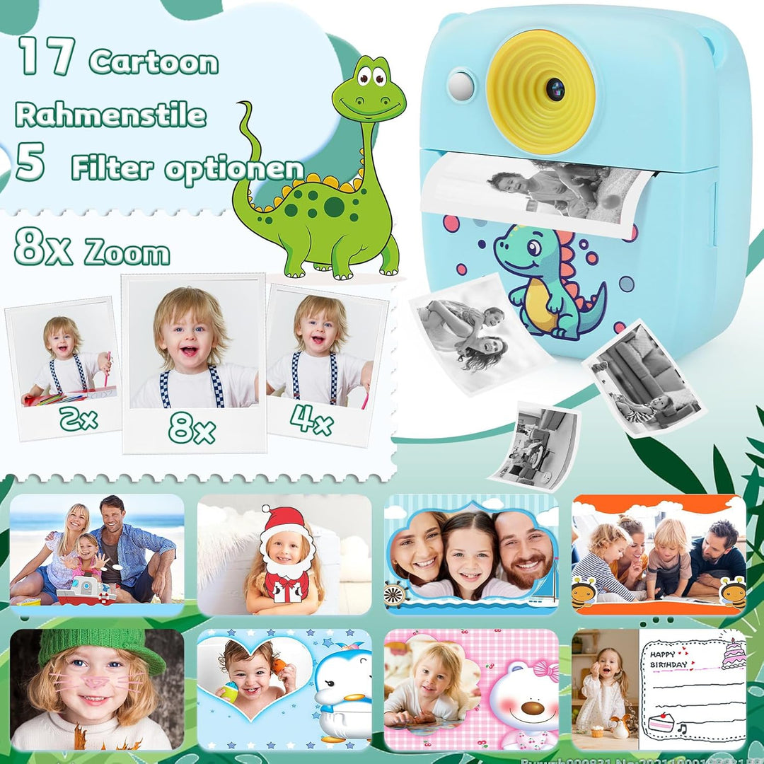 Kinderkamera Sofortbildkamera, 48MP Sofortbildkamera Kinder mit 32GB Karte & Druckpapier, 1080P Digi