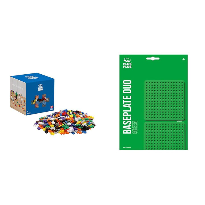 Plus-Plus 52129 Mini 600 Bausteine, Basic & 4022 - "Baseplate 12x12 cm, Duo Pack, 2 pcs, gre Baukast