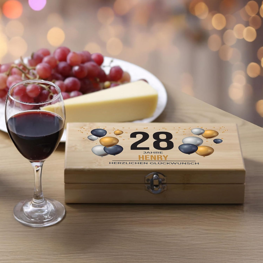 LAUBLUST Weinöffner Set Personalisiert mit Wunschtext - 5er Weinzubehörset als Geschenk zum Geburtst