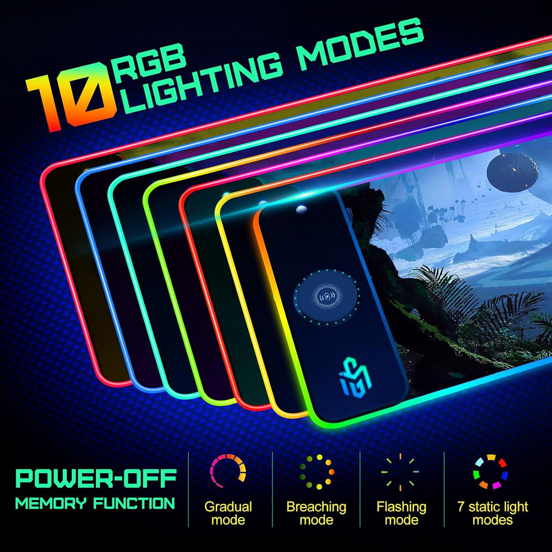 GIM RGB Gaming 15W Wireless Schnelllade-Mauspad XXL Mousepad 800 x 300 x 4cm, Sternmotiv, LED, wasse