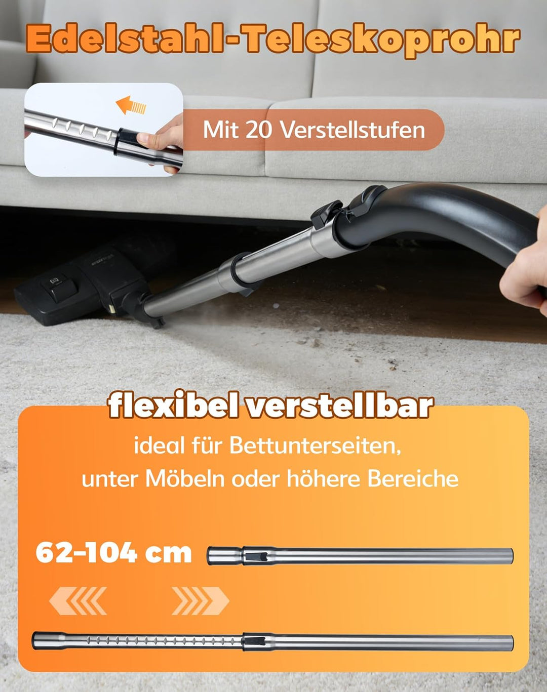 Teleskoprohr mit Einrastfunktion & Handgriff für Miele S8340 Ersatzteile kompatibel mit Miele Staubs