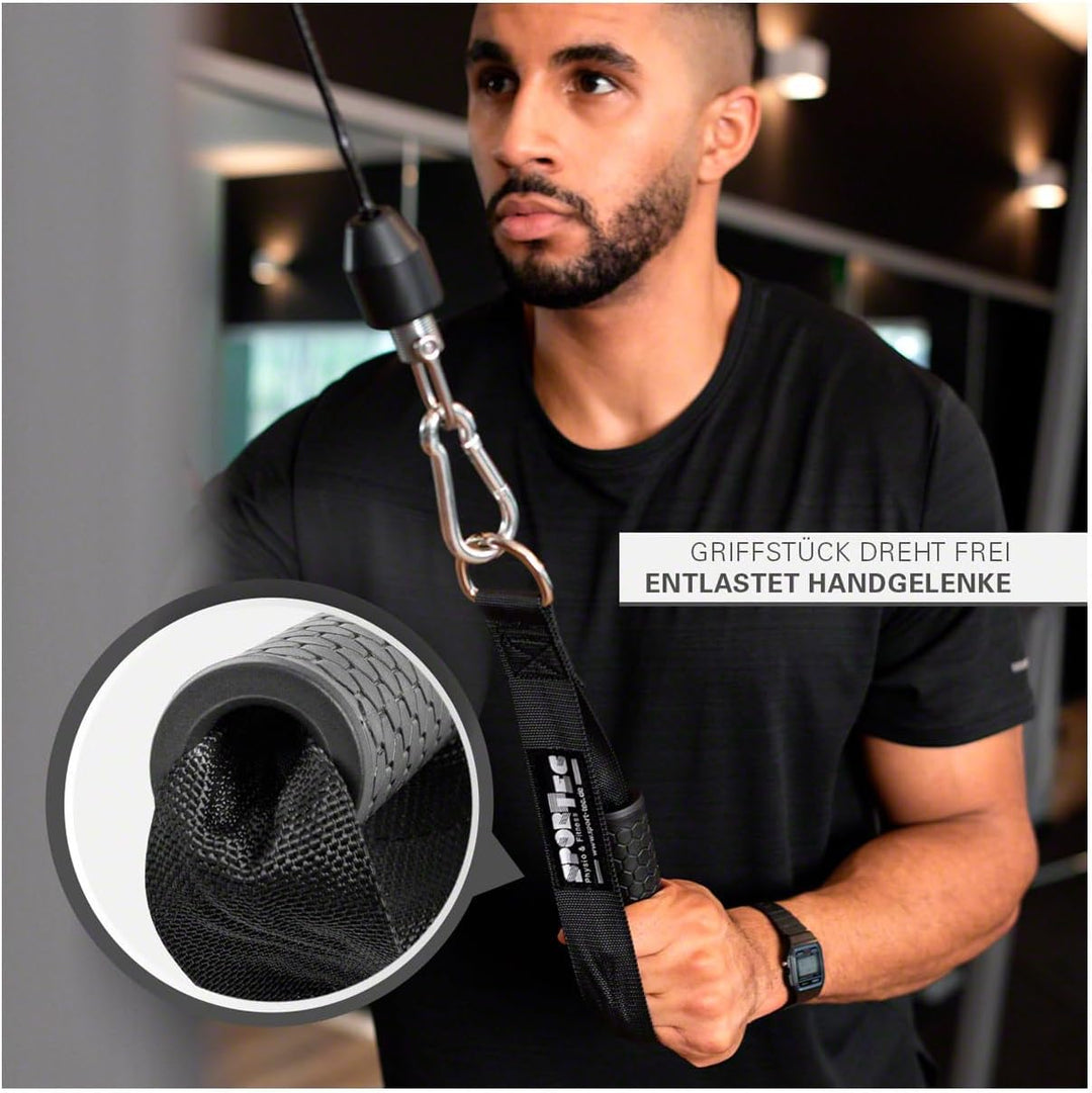 Sport-Tec Kabelzug Griff, Handgriff für Seilzug, Einhandgriff für Widerstandsbänder, gummiert, schwa