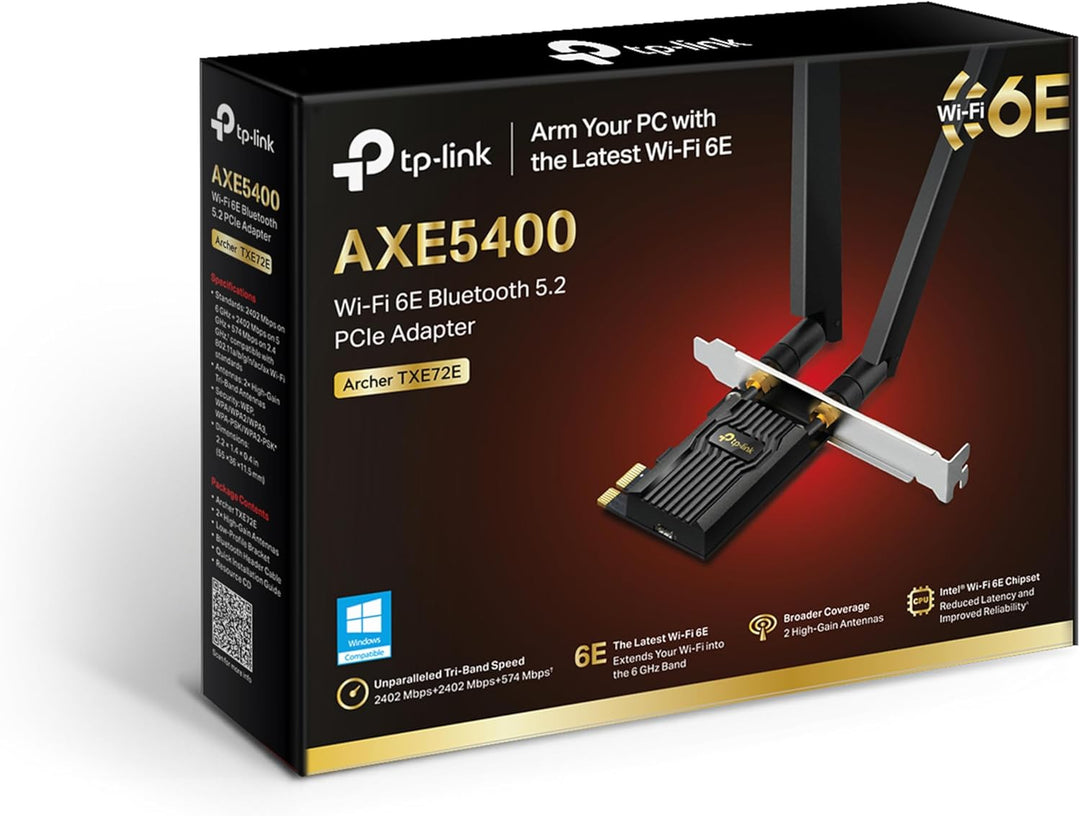 TP-Link Archer TXE72E AXE5400 Wi-Fi 6E Bluetooth 5.3 PCIe Adapter(6 GHz 2402 Mbps,5 GHz 2402 Mbps,2.