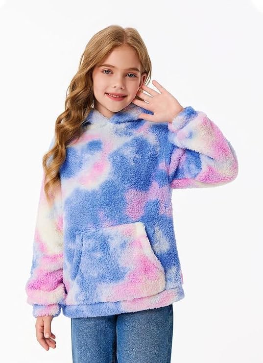 Haloumoning Kapuzenpullover Kinder Teddy Fleece Hoodie Tie Dye Warm Sherpa Sweatershirt Mädchen Jung