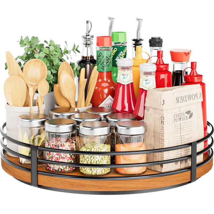 Lazy Susan Drehteller-Organizer aus Holz, rund, für Schrank, Küche, Arbeitsplatte, Speisekammer, Ess
