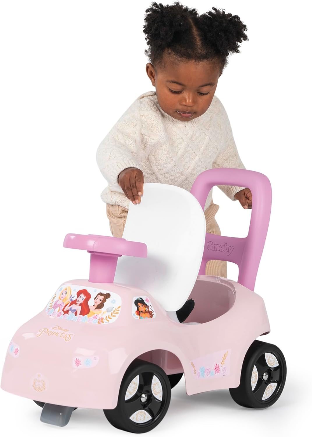 Smoby Disney Princess Rutscher – wendiges Kinderfahrzeug mit Hupenlenkrad – Rückenstütze, Staufach,