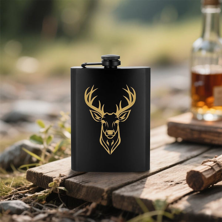 8oz/237ml Edelstahl Flachmann, Taschenflasche, mit Trichter und Grusskarte, Geschenkbox, Goldenes Hi