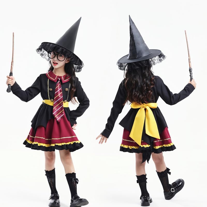 Zauberer Cosplay Kostüm, 4 Stück Magier Kostüm für Mädchen und Damen, Zauberer Outfit Set mit Lolita