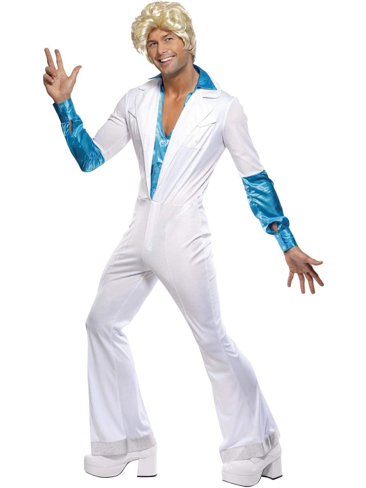 Generique - Disco-Kostüm für Herren Kostüm-Overall Weiss-türkis L