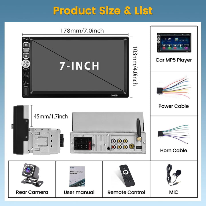 Hikity Autoradio 1 Din mit Wireless CarPlay & Wireless Android Auto, 7 Zoll Auto Radio Touch Display