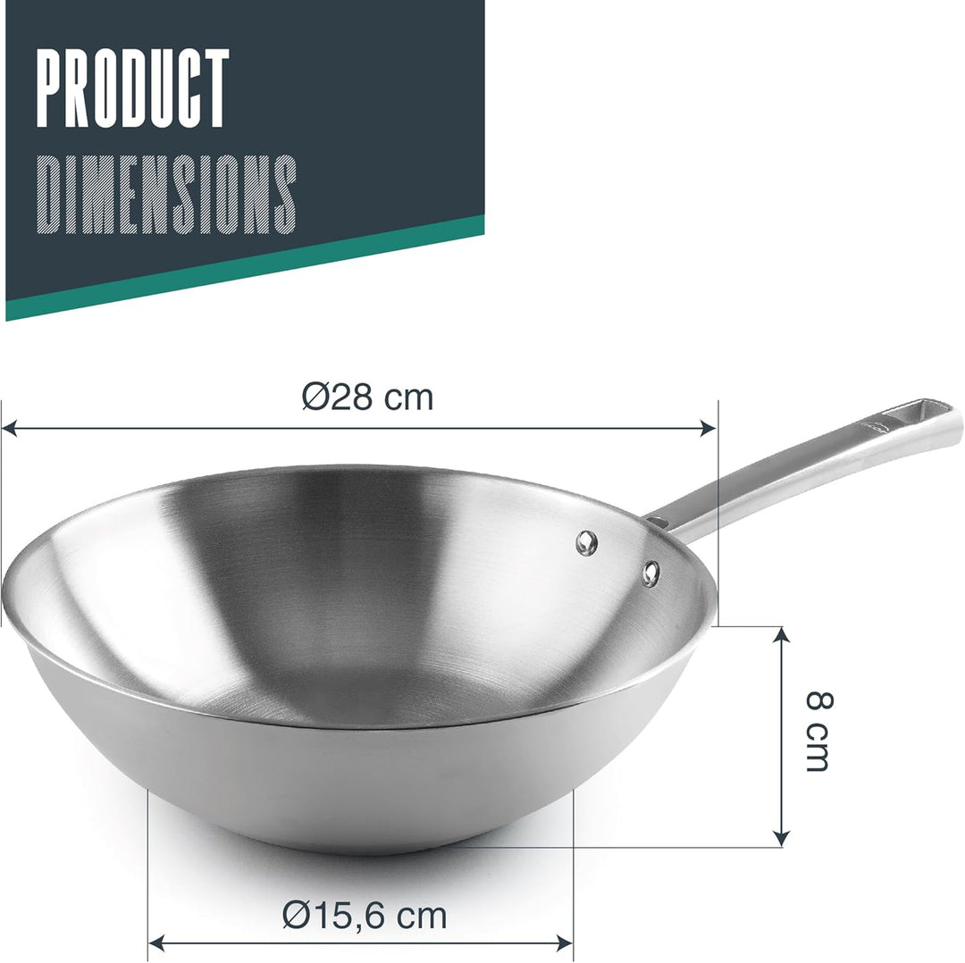 LACOR - 45828 - Wok Foodie, Edelstahl 18/10, ergonomischer Griff, Sandwich-Wärmediffusorboden, geeig