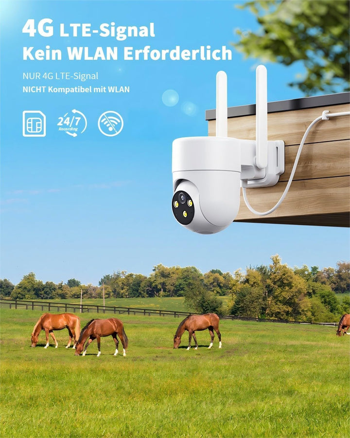 4G LTE Überwachungskamera Aussen mit SIM Karte | 24/7 Aufzeichnung 2K Kamera Ohne WLAN Outdoor mit F