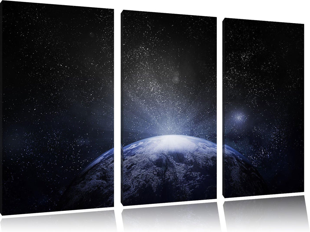 Pixxprint Sicht vom Mond auf die Erde Schwarz/Weiss 3-Teiler Leinwandbild 120x80 Bild auf Leinwand