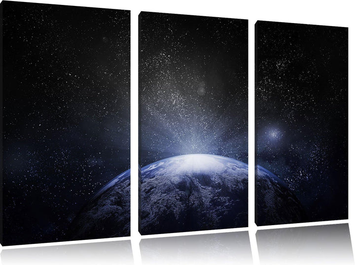 Pixxprint Sicht vom Mond auf die Erde Schwarz/Weiss 3-Teiler Leinwandbild 120x80 Bild auf Leinwand