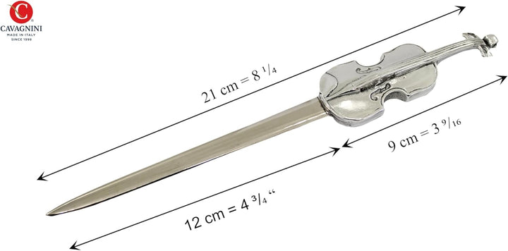 Cavagnini, Eleganter Brieföffner aus Edelstahl und Zinn, inklusive Geschenkbox (Violine) Violino, Vi