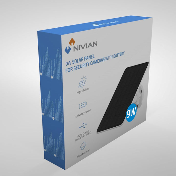 NIVIAN Solarpanel für IP-Sicherheitskameras, einfache Installation mit verstellbarer Halterung, 9 W,