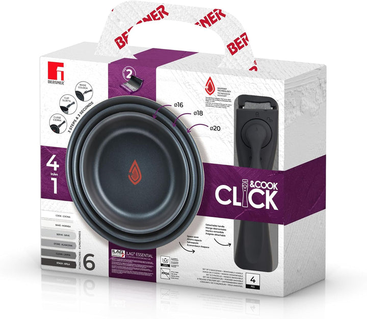 BERGNER - Set 4 Stück Alu-Presskasserolle mit abnehmbarem Griff und Wärmepunkt - ILAG Essential Coat