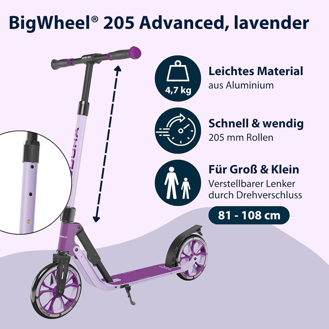 HUDORA BigWheel Style 230 Scooter - Stabiler Aluminium-Roller mit grosser Trittfläche - Höhenverstel
