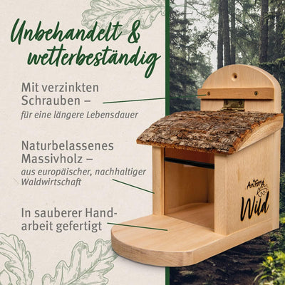 Aniforte Wild - Eichhörnchen Futterhaus inkl. Eichhörnchenfutter, Massiv-Holz aus nachhaltiger EU Wa