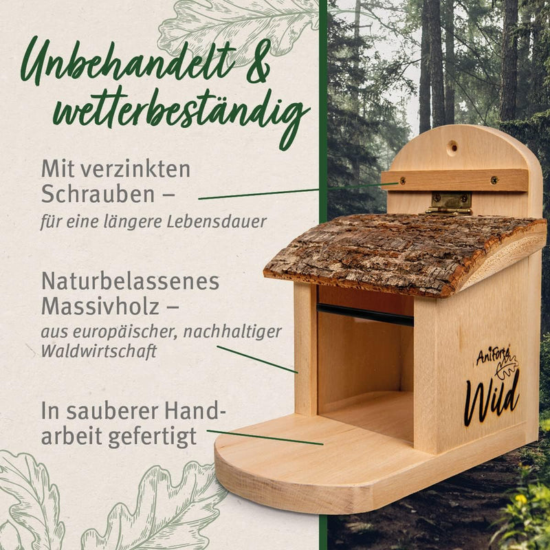 Aniforte Wild - Eichhörnchen Futterhaus inkl. Eichhörnchenfutter, Massiv-Holz aus nachhaltiger EU Wa