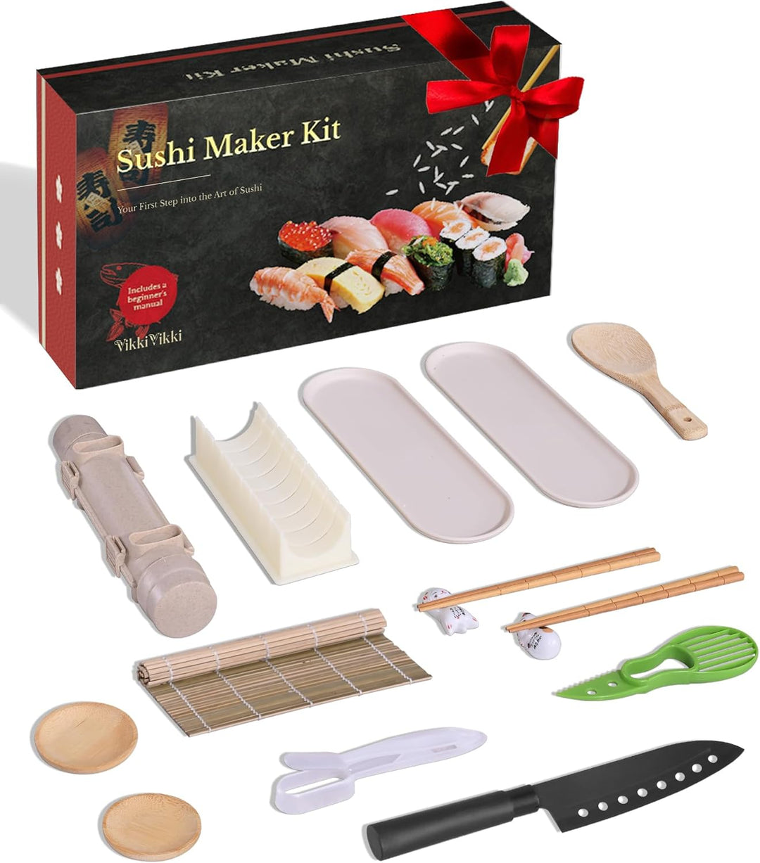 Vikkivikki Sushi Maker Set, Sushi Set für Anfänger, Komplett Kit zum Selber Machen mit Sushi Bazooka