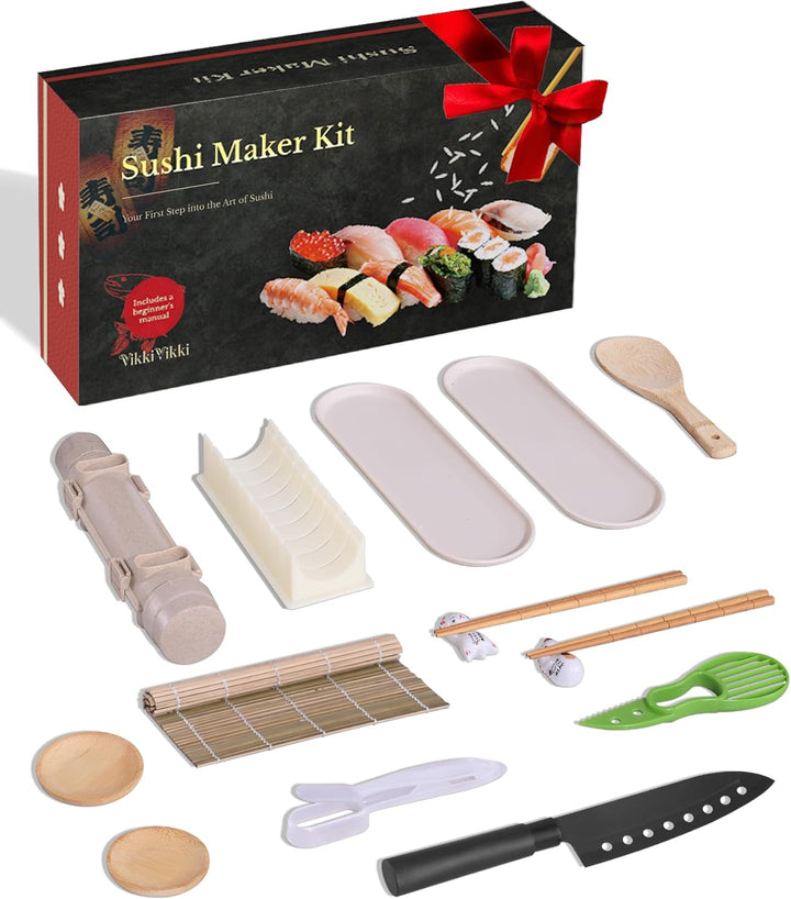 Vikkivikki Sushi Maker Set, Sushi Set für Anfänger, Komplett Kit zum Selber Machen mit Sushi Bazooka
