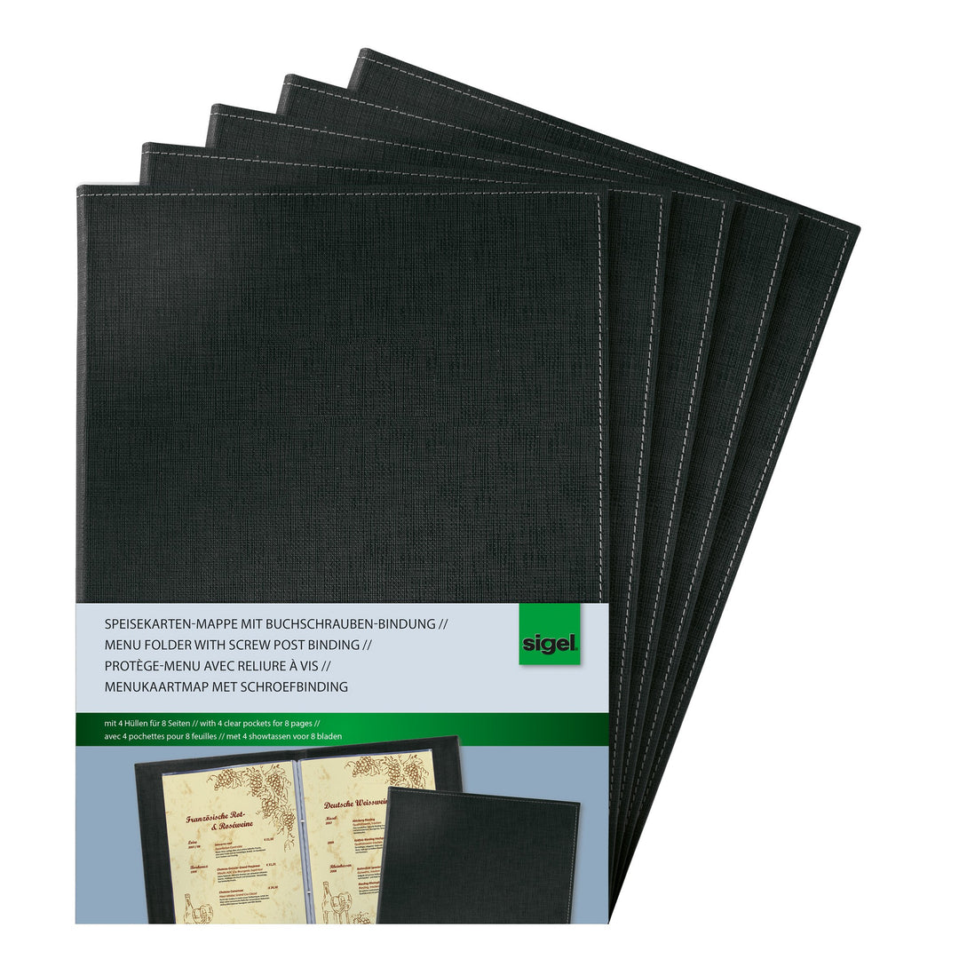 SIGEL SM130/5 Speisekarten-Mappen / Präsentationsmappen mit Buchschrauben-Bindung für A4, 5-er Pack,