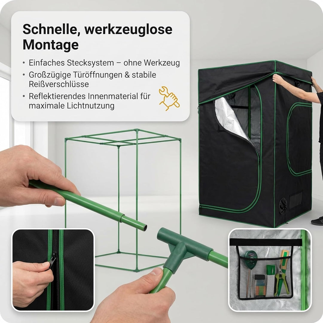 Easy Act Dark Box Growzelt 150x150x220 cm, lichtdichte Indoor-Growbox mit stabilem Gestänge und hoch