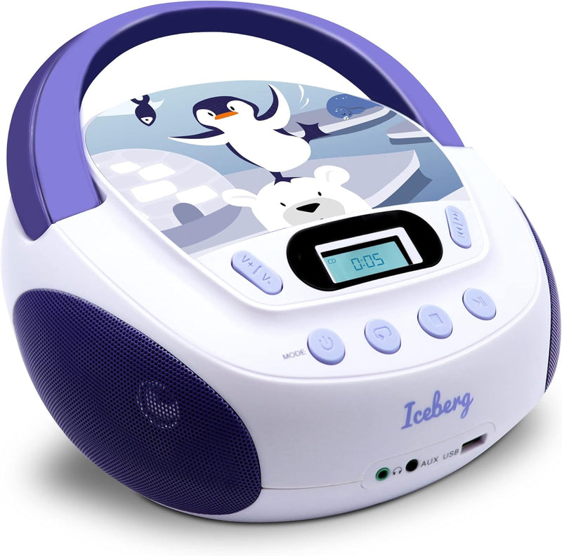 Metronic Iceberg 477179 CD-MP3-Player für Kinder, USB-Port und Audio-Eingang, Kopfhörerausgang, blau