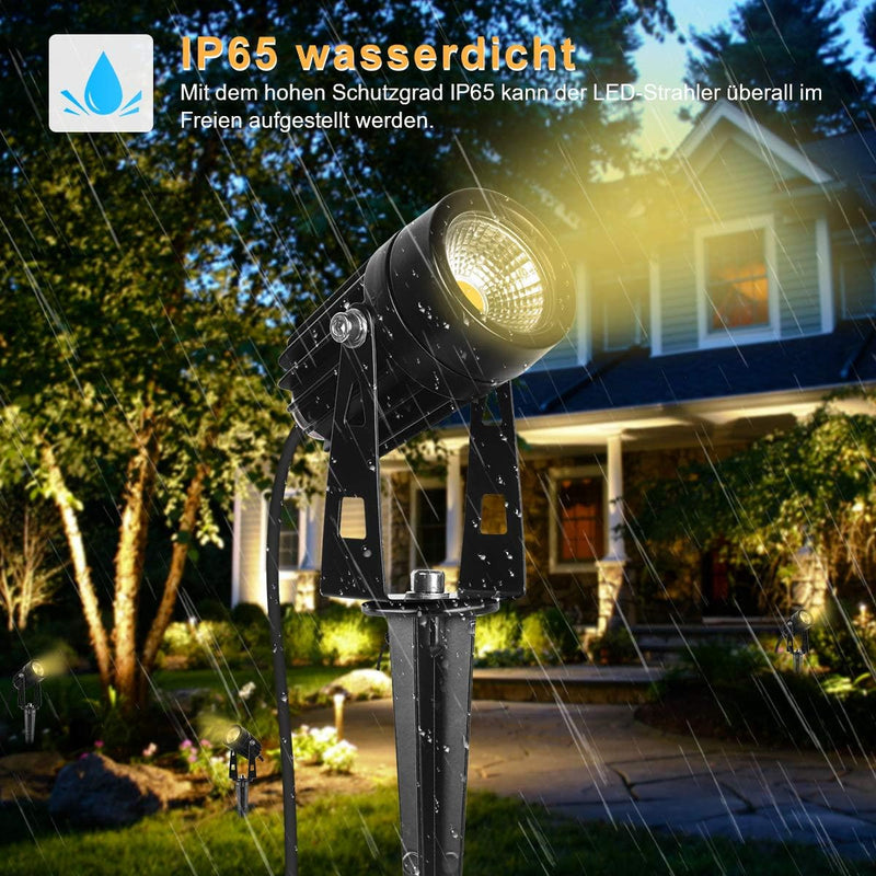 SanGlory Gartenstrahler LED mit Erdspiess, 4 x 3W Gartenleuchten Warmweiss COB LED Gartenbeleuchtung