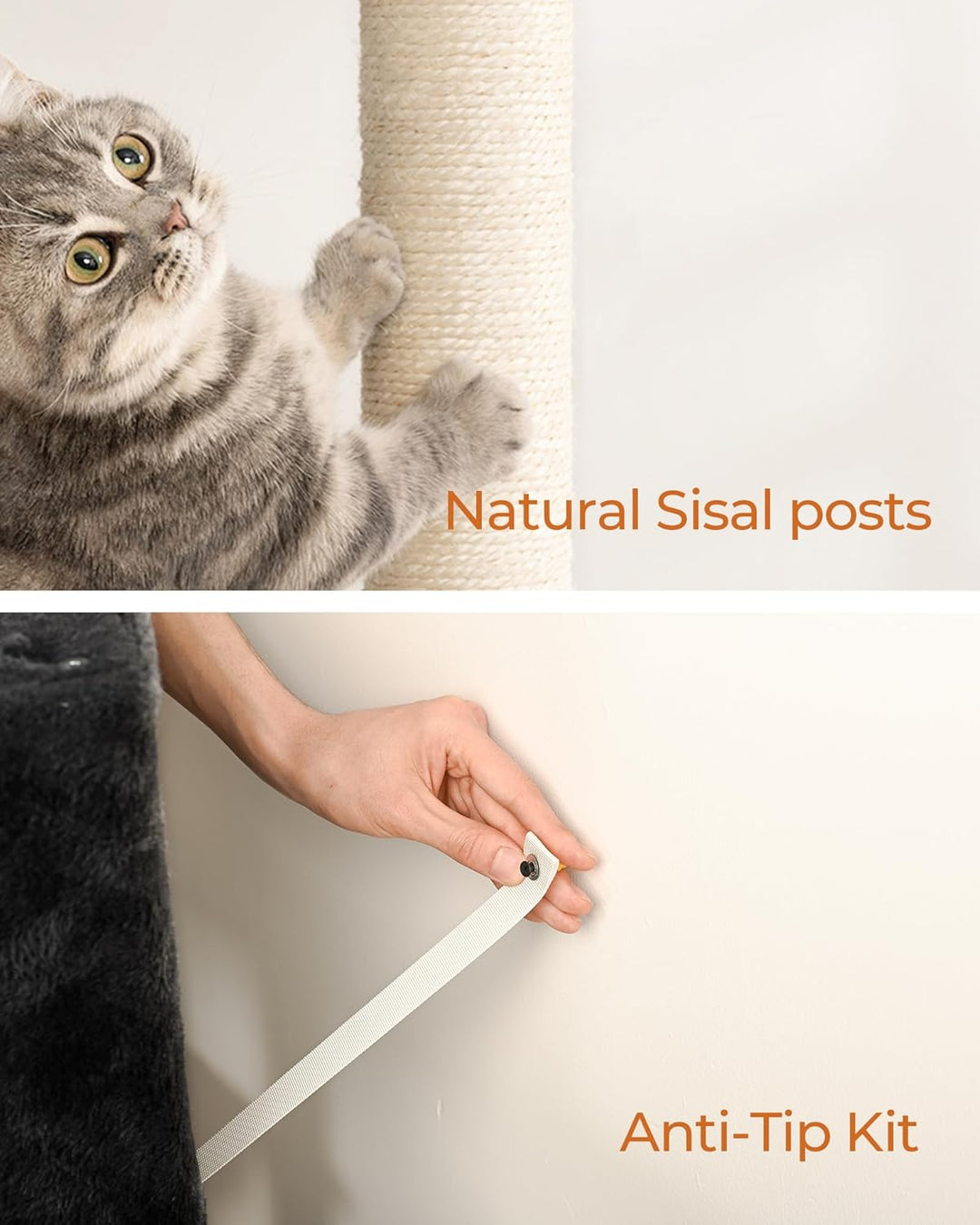 FourFurPets Kratzbaum 160 cm hoch, Aktivitätsbaum für Katzen, mit 2 Plattformen, 2 Höhlen, 2 Korb, H