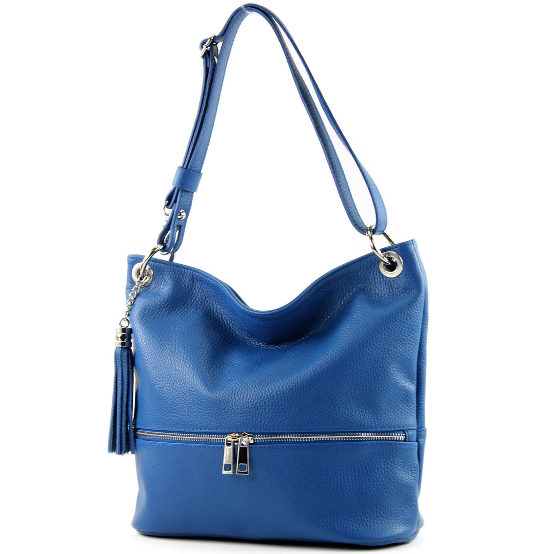 modamoda de - T143 - ital. Leder Schultertasche Umhängetasche Blau2021, Blau2021