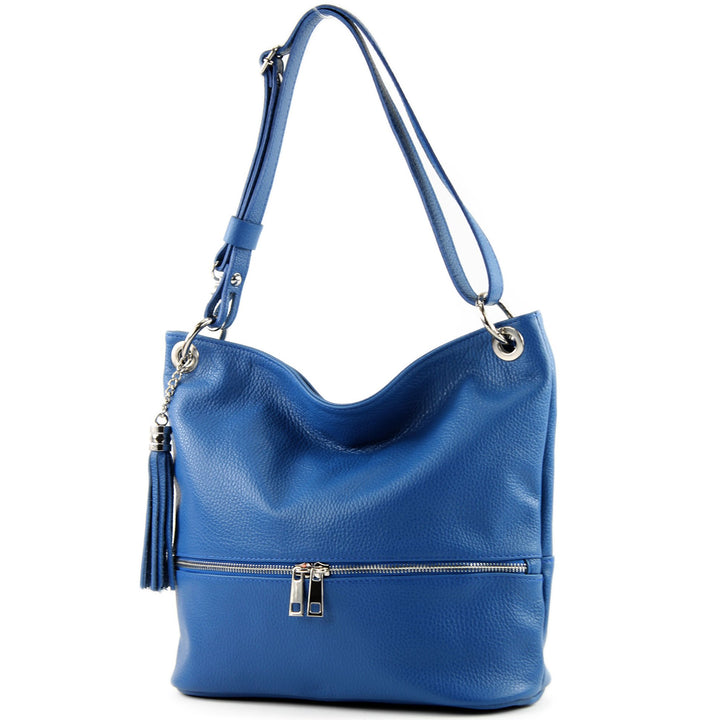 modamoda de - T143 - ital. Leder Schultertasche Umhängetasche Blau2021, Blau2021