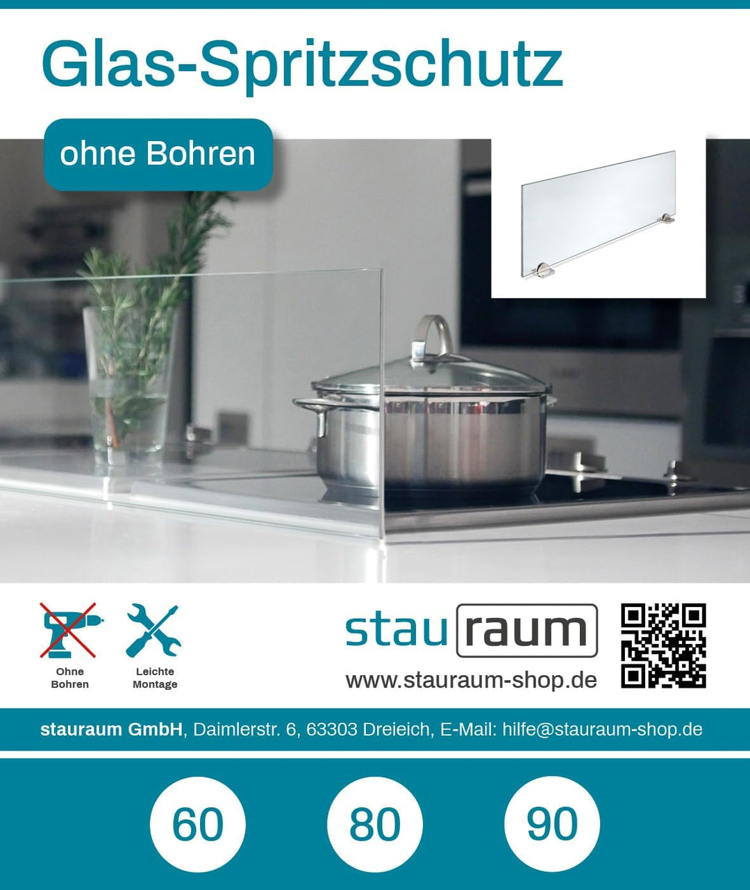 stauraum Spritzschutz Halterung ohne Bohren Herd Kochinsel mit Glasplatte 60cm Breite