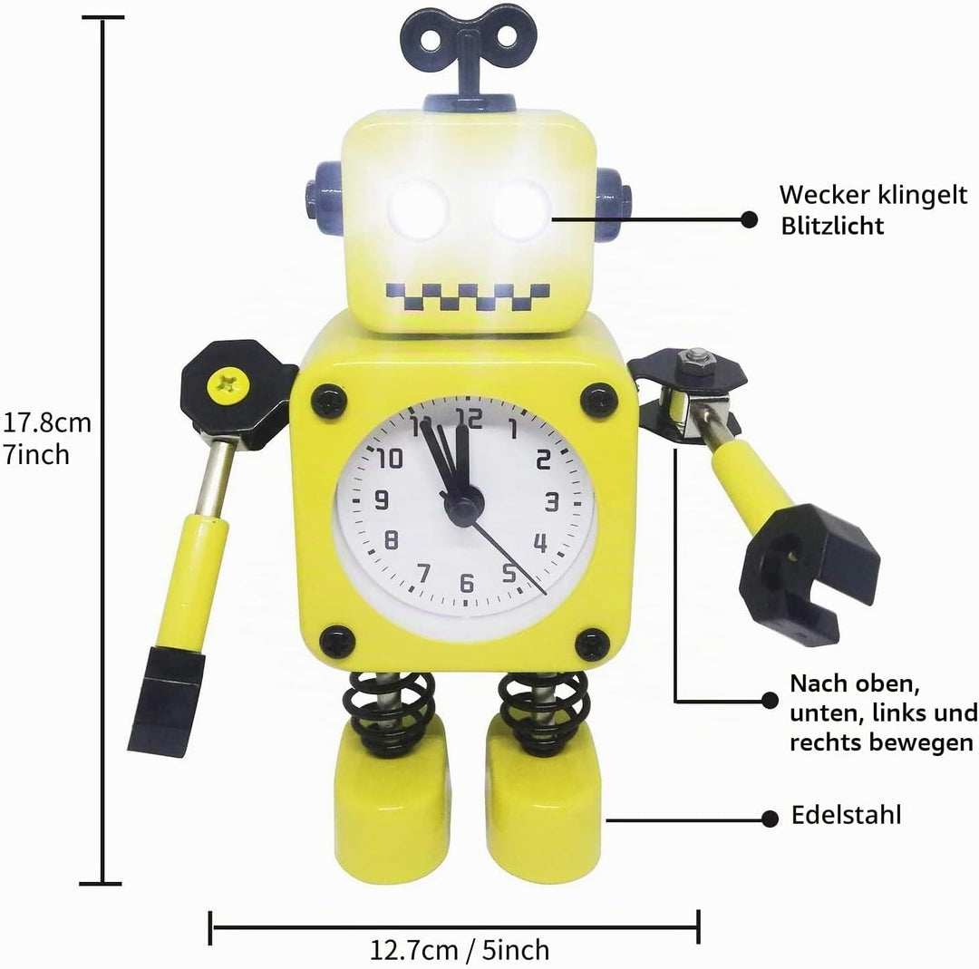 Diskary Roboter Wecker,Nicht tickende Wecker mit blinkenden Augen Lichtern und drehbarem Arm,Geschen