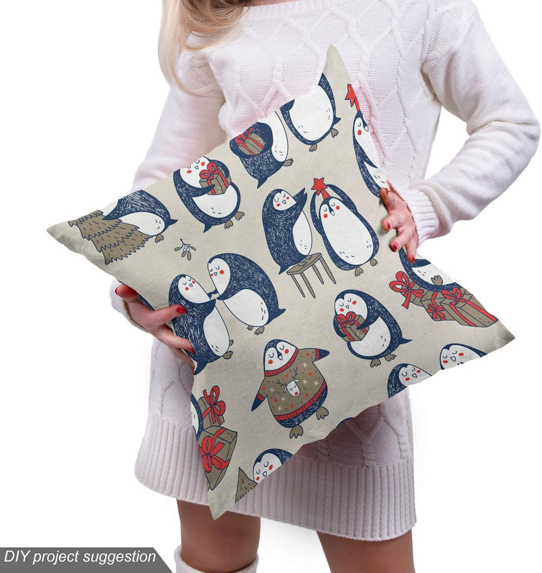 ABAKUHAUS Weihnachten Gewebe als Meterware, Grunge Pinguine Boxen, Dicht Gewebter Stoff zum Nähen Po