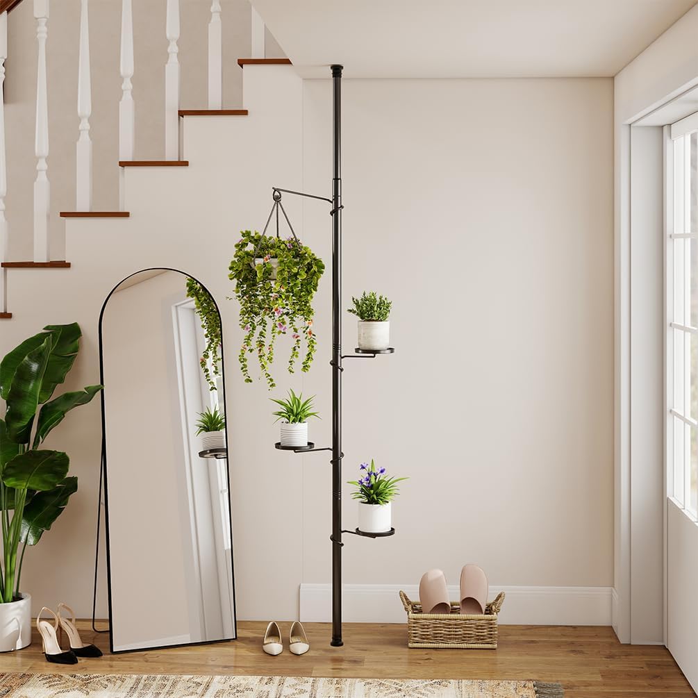 BAOYOUNI 4 Ebenen Teleskop Blumenregal, Pflanzenständer Indoor aus Kohlenstoffstahl, Höhenverstellba