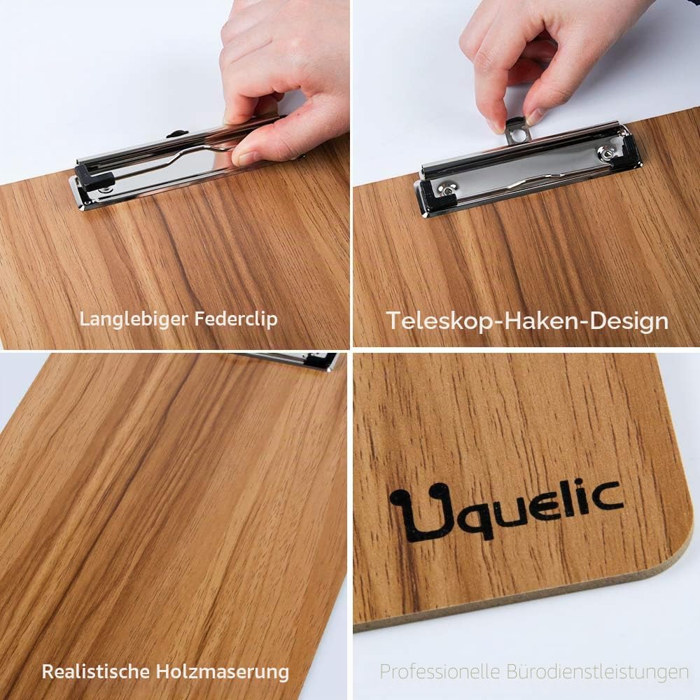 Uquelic Klemmbrett/Schreibbrett/Clipboard A4-10Pcs Klemmbretter A4 Eleganz Luxus Holzmaserung Abgeru