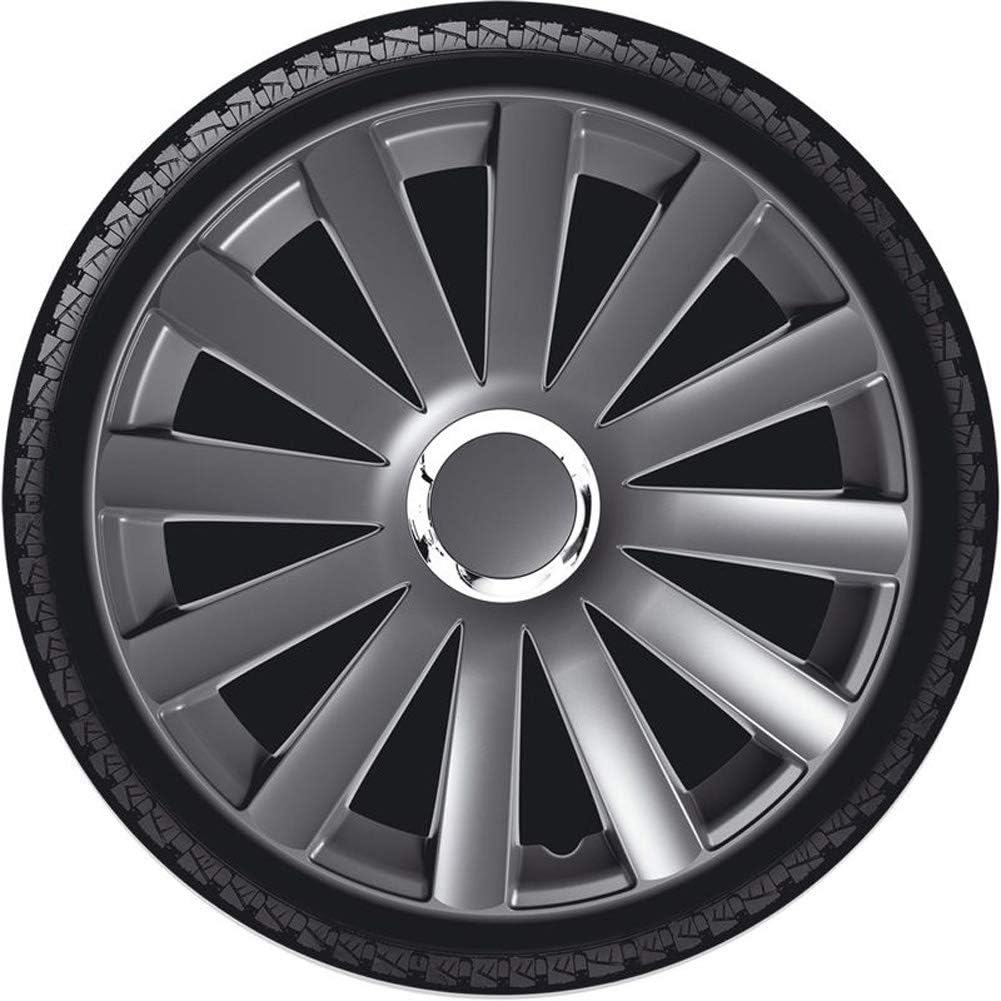 AUTO-STYLE Satz Radzierblenden Spyder 14-Zoll Gun-Metal + Chrom Ringe 14-inch Gun-Metal + Chrom Ring