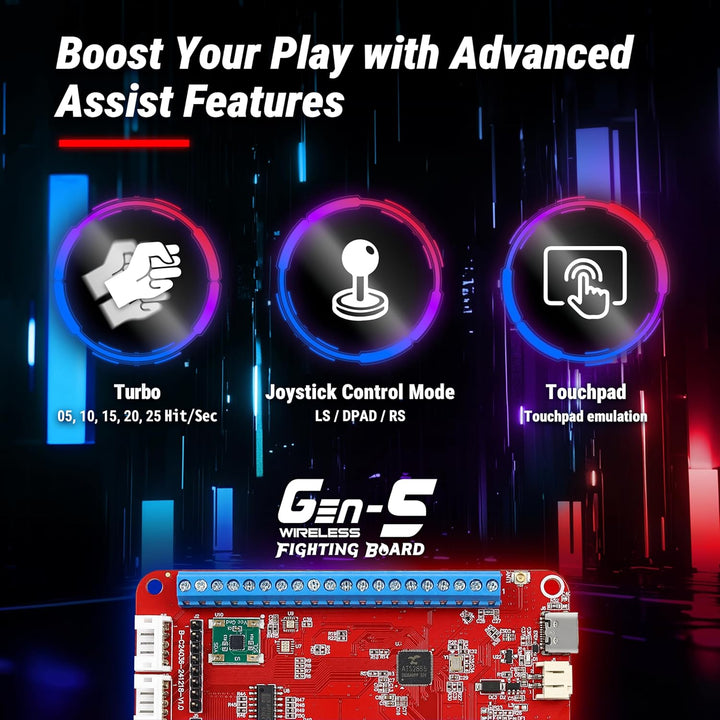 Brook Gaming Gen5W Fighting Board – Kabellose kompatible Controller-Platine für P5, PC & Steam Deck