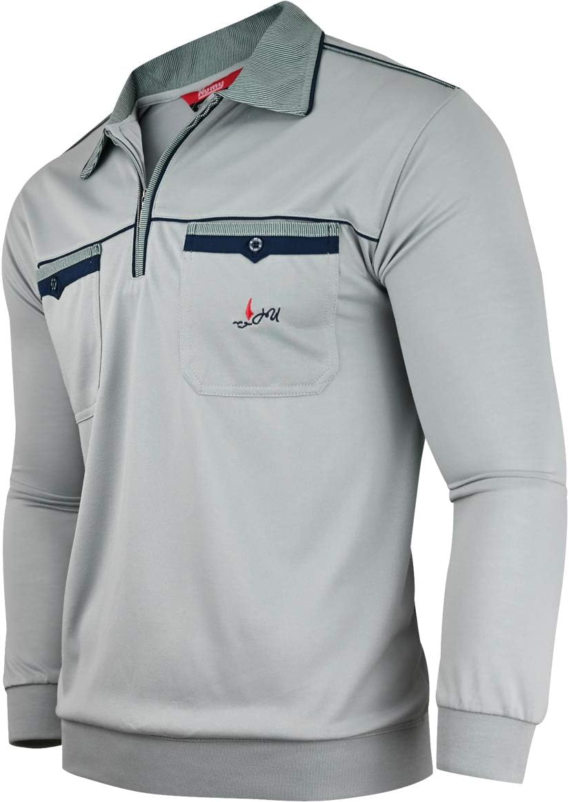 Soltice Herren Langarm Poloshirt mit Brusttasche, Polohemd Gestreift mit Kragen, Blousonshirt aus Ba
